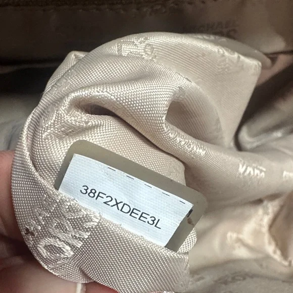 Michael Kors Delancey Taupe Leather & Chain Shoulder Bag with Gold Stud Accents - Picture 13 of 13